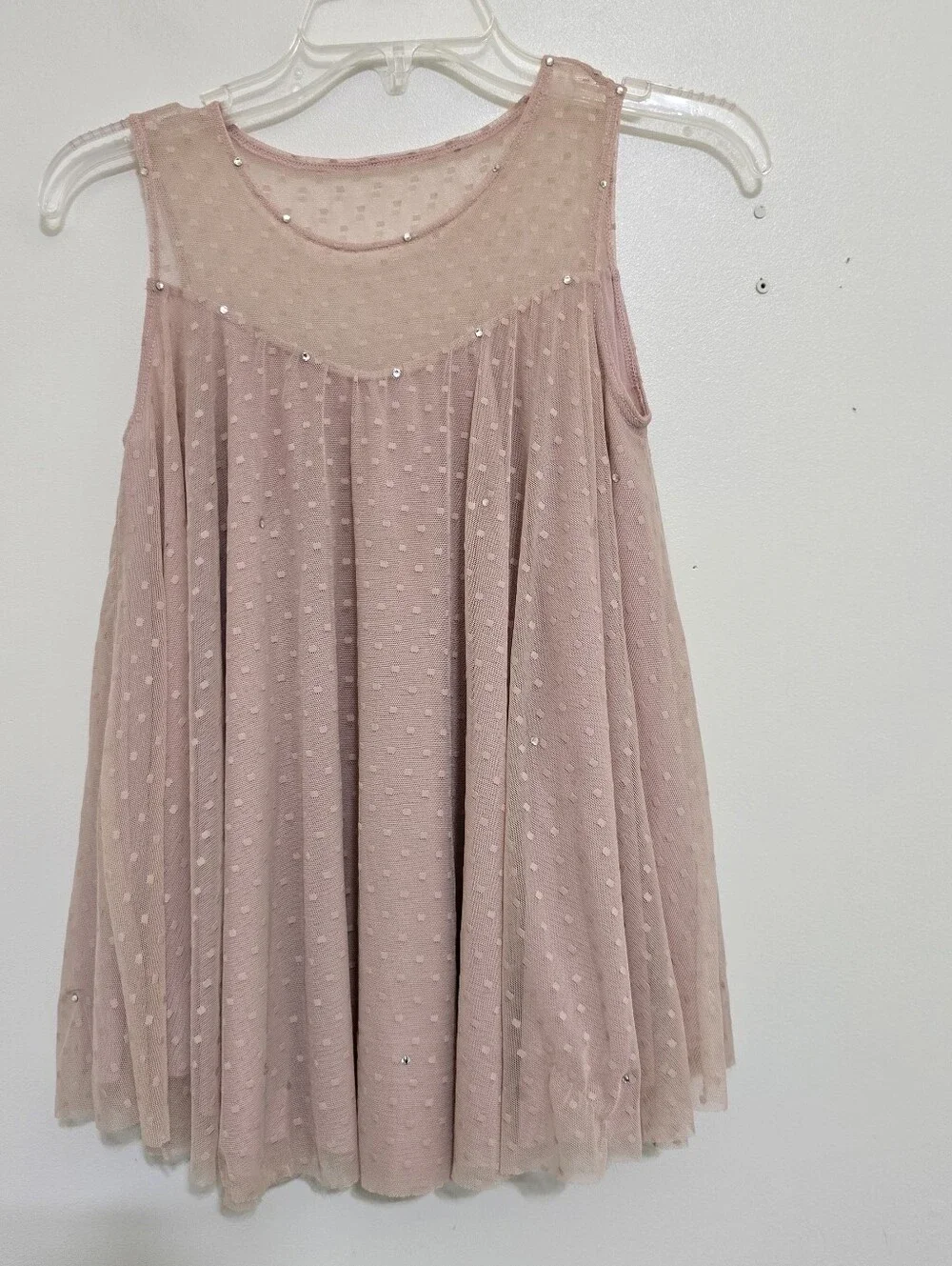 WEISSMAN girls size Large Sleeveless Sequin Mesh Tulle Babydoll Dance Dress Pink